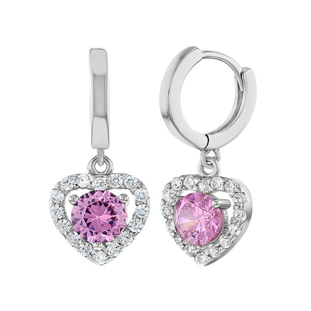 Sterling Silver Crystal Accented Pink Heart Dangle Earrings and a pair of 4mm CZ Stud Earrings Sterling Silver Crystal Accented Pink Heart Dangle Earrings and a pair of 4mm CZ Stud Earrings